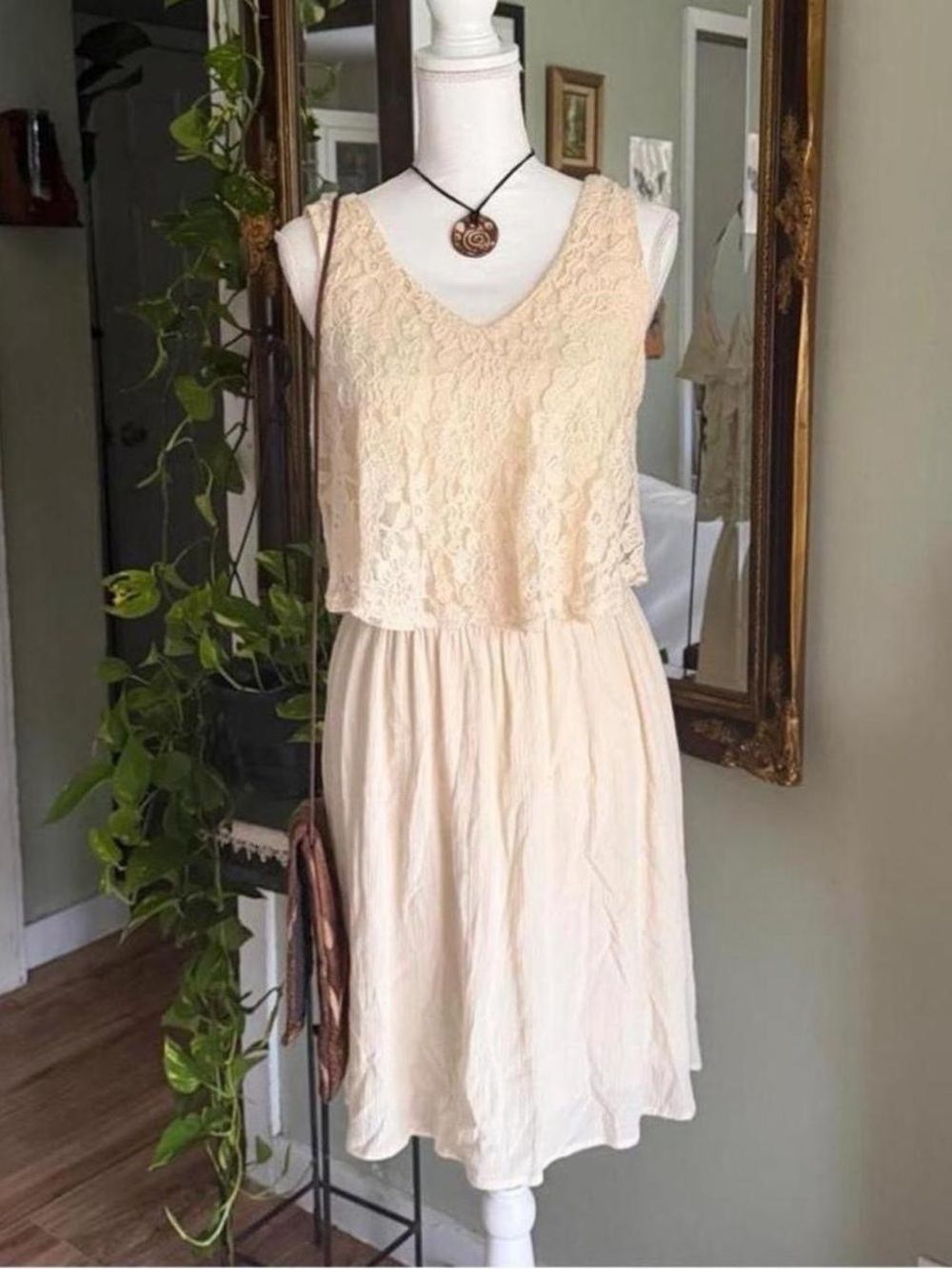 Fairy coquette babydoll cream lace babydoll dress with ruffled details